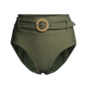 REVEL REY Quinn High-waist Belted Bikini Bottom - Verde Crepe